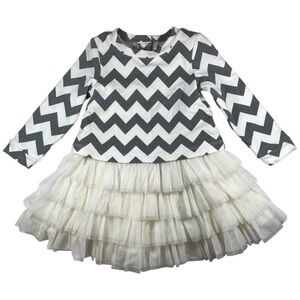 Long Sleeve Dress with Tulle Ruffle Skirt includes matching diaper cover - 18M